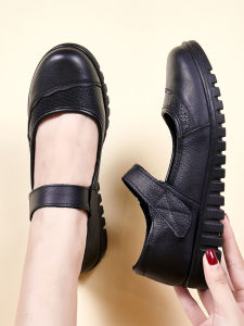 Comfortable Leather Mom Shoes Single Soft Bottom Anti-Slip Middle-Aged Women Work Shoes round Head Casual Fashion Footwear