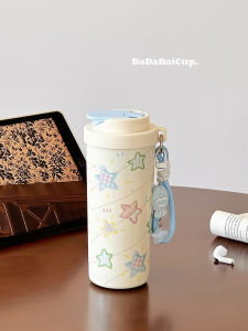 Portable Insulated Coffee Cup for Women Star Design Straw Water Bottle Travel Cup Stainless Steel 500ml Long Lasting Heat Retention