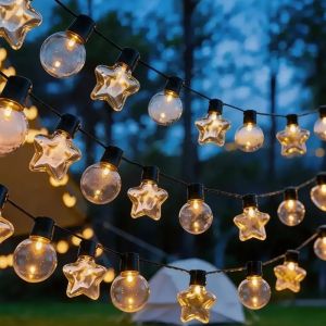 1PC 20/10LED Solar Outdoor String Lights Waterproof G50 Globe Fairy Lights with Star for Camping Patio Garden Party Yard Decor
