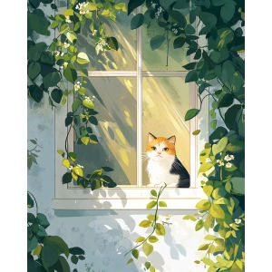 KAYOU | Acrylic Paint By Numbers for Adults Window Landscape Cat Canvas By Numbers Diy Idea for Living Room Decoration Diy Gift