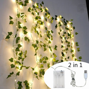 Flower Green Leaf String Lights USB And Battery Powered Ivy Vine Fairy Lights Garland For Party Christmas Courtyard Decoration
