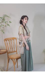 New Chinese Style Song Dynasty Wide Leg Pants Office Wear Girls Traditional Hanfu Top Bottoms Set Poly Fiber Spring 2024