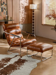 FEISHANGLIJIA | Retro Oil Wax Leather Armchair With Footrest