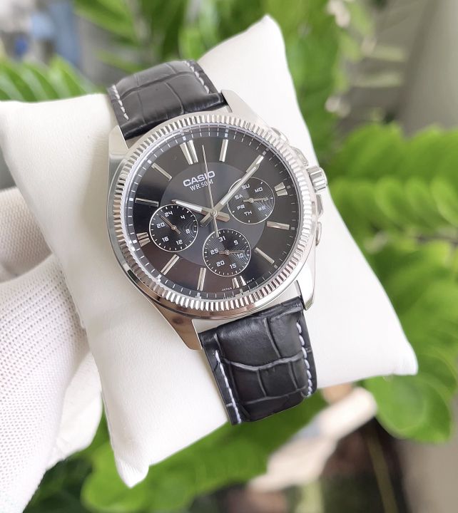 ĐỒNG HỒ NAM CASIO MTP 1375L-1A MẶT ĐEN DÂY DA CHỐNG NƯỚC