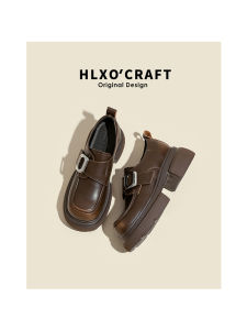 รองเท้าหนังแท้หัวมนแบบสวมสบายสำหรับผู้หญิง ฤดูใบไม้ผลิและฤดูใบไม้ร่วง สไตล์อังกฤษ รองเท้าหัวมนสีน้ำตาลแบบย้อนยุค รองเท้าหัวมนแบบสวมสบาย