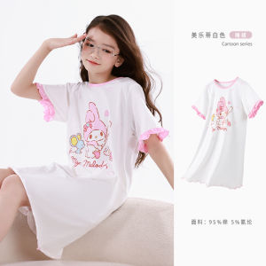 MeiLetti Girls Cotton Sleepwear Thin Home Clothes Childrens Pure Cotton Nightgown Spring Summer Lightweight Princess Style
