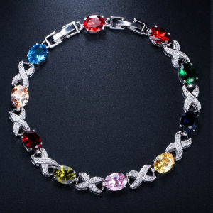 SEQUITO Vòng Tay Hộp Đêm Quyến Rũ AAAAA Vàng Trắng Hình Chữ X Trang Sức Mạ Lấp Lánh Cắt Hình Bầu Dục Đính Đá Thời Thượng Cho Nữ Đá Cubic Zirconia Vòng Tay Mặt Phụ Kiện Đeo Tay B194