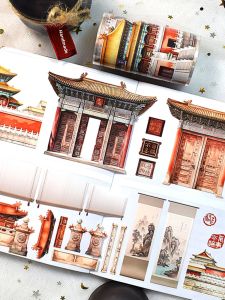 Wubao Cultural Creative Ancient Style Tape Decorative Material for Pet House Building Indoor Scenery Collage Washi Paper Background Sticker