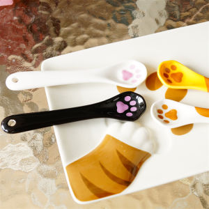 Cute Soft Cute Cat Paw Coffee Spoon Three Dimensional Ceramic Design Stirring Spoon Cartoon Style Healing Element
