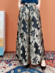 Loose Wide Leg Pants Floral Embroidery Mom Jeans Womens Fashion plus Size Casual Trousers X-Midlife Slimming Pants