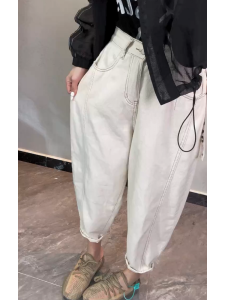 กางเกงยีนส์ทรงหลวมขาบานเอวสูงทรงหลวมสำหรับผู้หญิง สีขาว ทรงฮาเร็ม ทรงหลวม ทรงเดนิม กางเกงขายาวทรงเดนิมทรงหลวมสำหรับฤดูใบไม้ร่วง