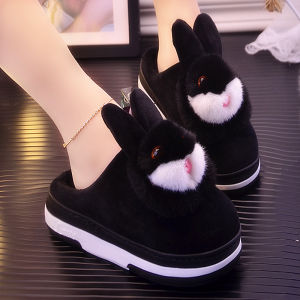 Nữ Giày Cao Gót Đáy Dày Hoạt Hình Dép Thỏ Cotton Vải Bông Trang Chủ Ấm Áp Giày Mặt Trăng Giày Giữa Gót Đệm Giày Trơn Giày Phong Cách Hàn Quốc
