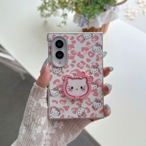 Sanrio | Cute Cartoon Leopard Print Hello Kitty Ring Holder Bracket Case For Samsung Z Fold 8 7 6 5 4 Sanrio Fold Protective Phone Cover