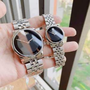 ĐỒNG HỒ ĐÔI CHÍNH HÃNG MOVADO 0606504 & 0606505 Quartz Museum Classic Black Dial Silver Stainless Steel For Couple