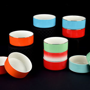 Colorful Gold Rimmed Ceramic Small Dish Bowl for Restaurant Steamed Dishes Dessert Small Snack Bowl Commercial Use Stackable