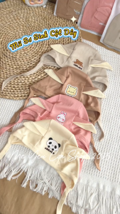 Mũ Nón Cột Dây Tai Thỏ Chất Cotton Hàn Mềm Mát Co Giãn 4 Chiều In Hình Dễ Thương Cho Bé 0-6 tháng