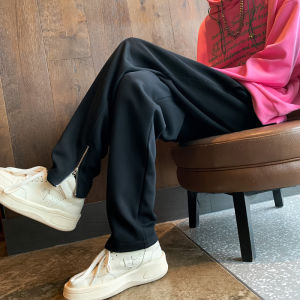 กางเกงวอร์มทรงตรงสำหรับผู้ชาย สีเทาอ่อน กางเกงขายาวทรงตรง ซิป ทรงสลิมฟิต แฟชั่นฤดูใบไม้ผลิและฤดูใบไม้ร่วง แบรนด์ ZHONGCAO