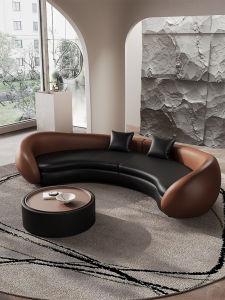 Modern Minimalist Style Leather Sofa Circular Italian Style Living Room Couch Fabric Artwork Home Furniture Sofa Set