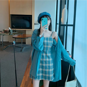 ชุดเดรสสายเดี่ยวลายสก๊อตสดใสชุดเดรสทรงเอเข้ารูปใส่แล้วดูผอมเพรียวสำหรับฤดูร้อนชุดผู้หญิงสำหรับคนตัวเล็กสไตล์ฝรั่งเศสแบบใหม่ปี2023