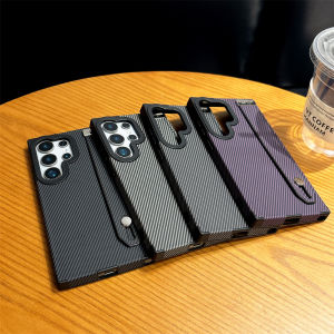 Carbon Fiber + Wristband 2-in-1 Phone Case For Samsung Galaxy S25Ultra S24Ultra S25+/S24+ Support MagSafe Design S23Ultra S22Ultra Anti-Slip Design Camera Bulge Protection