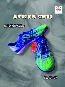 Sepatu Futsal Junior Biru Stabilo Berkualitas Kuat ringan Nyaman Dipakai Anti Slip Sol Full Jahit