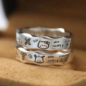 Phim Hoạt Hình Graffiti vòng lượn sóng Nhẫn đôi HelloKitty mèo Anime 925 Vòng Tròn Bạc
