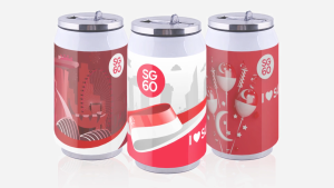 Singapore SG60 Stainless Steel Double Wall Can Shape Tumbler with Straw