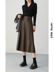 HIPPIE MISS | Brown PU Leather Midlength A-Line Skirt