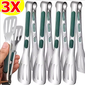 3PCS Anti-Slip Silicone-Handle Tong / Stainless Steel Food Tong / Non Slip Meat Salad Bread Clip / Dishwasher-Safe for Daily Cooking BBQ Buffet & Salad Serving