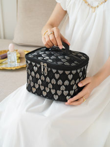 2024 New Large Capacity Heart Shaped Portable Makeup Bag Womens Travel Storage Bag Handheld Easy to Carry Durable Fabric