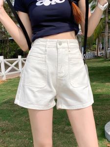 High Waist A-Line Short Jeans Women Summer Thin Wide Leg Shorts Versatile Loose Fit Small Size Cotton Polyester Blend