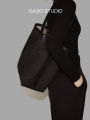 [Guangxia Gaso] Canvas Stitching Leather Tote Bag Female Large-Capacity Bucket Bag Fancy Double-Sided Color Collision Design. 