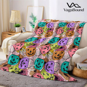 Pastel Pumpkin Halloween Flannel Blanket Warm Soft Halloween Christmas Decorative Couch Warm Cozy All-Season Gift