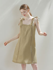 XEXZ | ชุดนอนลินินสีเหลืองเซ็กซี่สไตล์ฝรั่งเศส ชุดนอนผู้หญิง ชุดนอนฤดูร้อน ชุดนอนผ้าลูกไม้ ชุดนอนผ้าฝ้าย ชุดนอนผ้าฝ้ายผสม