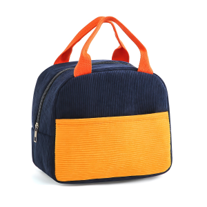 Color-block Corduroy Thermal Cooler Lunch Bag For Students C184