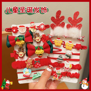 Christmas Themed Hair Accessories for Girls Festival Dress up Hair Ties And Hair Clips Set Cute Little Girl Santa Elastic Bands