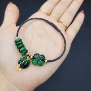 Q594 Vòng Cáp Ngũ Điếu Cỏ 4 Lá Túi Tiền Cẩm Thạch Sơn Thủy treo Móc V10K không kén mệnh - Phong Thuỷ TUDO P