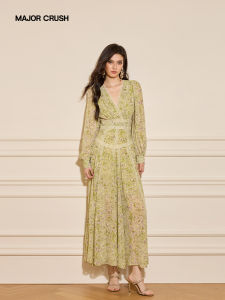 French Style Floral Waist-exposing Long Dress