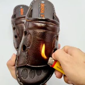 DÉP NAM DA BÒ THẬT 100% ĐẾ CAO SU CAO 3CM MAY QUAI XUỐNG ĐẾ CHẮC CHẮN MẶT ĐẾ IN HÌNH 05 NGÓN CHÂN RẤT BÁM CHÂN HÀNG CÔNG TY CAO CẤP DONAVYKHAUVIEN D.5NGKV