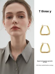 TFY | Bông Tai Kim Loại Vàng Phong Cách Lạnh Minimalist Hình Học Pháp