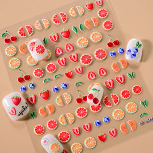 1Pcs 5D Embossed Fruits Nail Art Stickers Cute CherryStrawberryBlueberryGrapefruit Adhesive Nail Decals Summer Manicure Decor