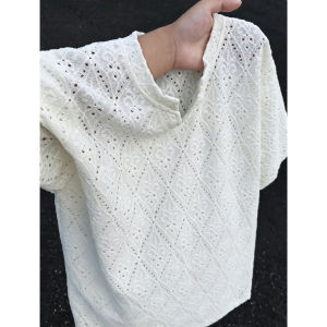 LIUBU | Vintage Style Mesh Breathable V-Neck Knit T-Shirt