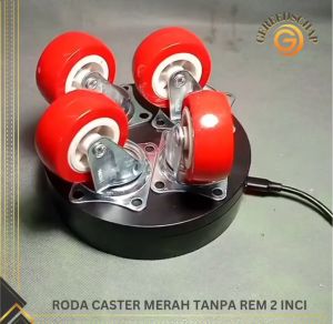 Roda Caster Merah Hidup Tanpa Rem - 4 pcs 2 Inci - Etalase Troli - Harga Terbaik (Tanpa Skrup/Baut)