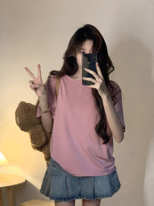 French Butterfly Knot Backless Short Sleeve T-Shirt Women Summer plus Size Belly Cover Sweet And Spicy Design Shoulder Level Top