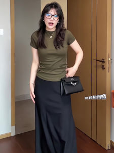 plus Size Womens Retro American Short Sleeve T-Shirt round Neck Slim Fit Summer Top Large Size Fashionable Commute Wear