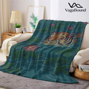 Lotus Pond Tiger Flannel Blanket Warm Soft Halloween Christmas Decorative Couch Warm Cozy All-Season Gift