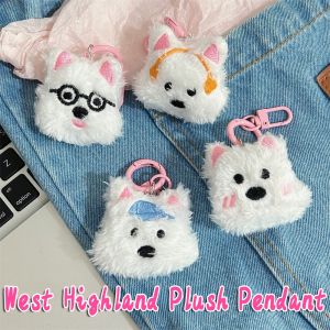 4Pcs Cute West Highlands Puppy Plush Pendant Bag Charm Cartoon Soft Stuffed Dog Doll Keychain Couple Friends Gifts