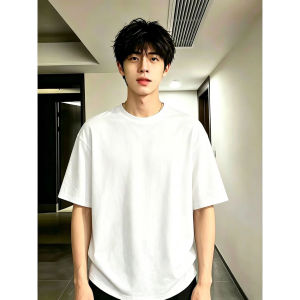 ZHUOCAN | Black Dye Tie Embroidery Regular Shoulder Short Sleeve Mens Summer Design Tight Collar Retro T-Shirt