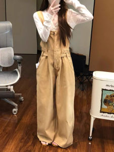 Sweet Cool Style Womens Denim Overalls Loose Wide Leg Pants American Retro Washed Casual High Waist Buckle Fastening Jeans