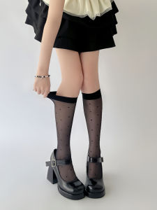 Polka Dot Calf Socks Womens Summer Black Mid-Calf Length Stockings Slim Looking White Silk Thin Japanese Style JK Pure Desire Half Leg Black Silk Stockings